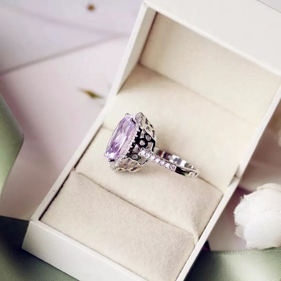 Amethyst Diamond Engagement/Promise Statement Ring - Picture 3 of 5